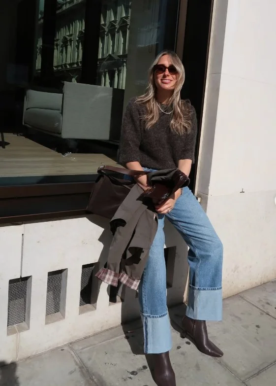 Cropped jeans styled with heeled ankle boots