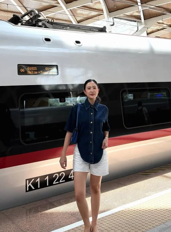 Denim button down shirt with tailored shorts