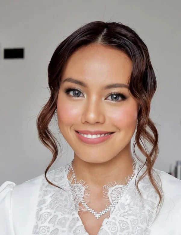 Mauve pink lipstick paired with natural daytime makeup.