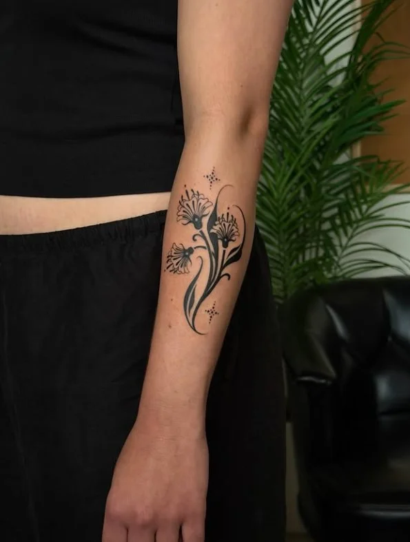 Upper forearm tattoo women ornamental floral frame tattoo