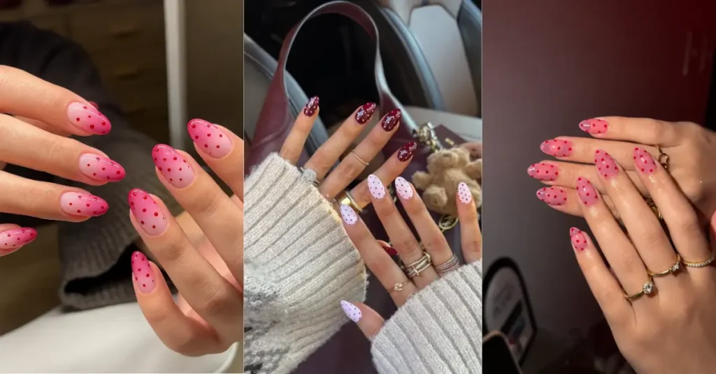 Pink and Red Polka Dot Nails