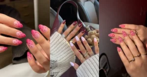 Pink and Red Polka Dot Nails