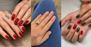 Red and Green Polka Dot Nails