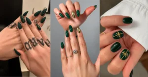 Green and Gold Christmas Nail Designs