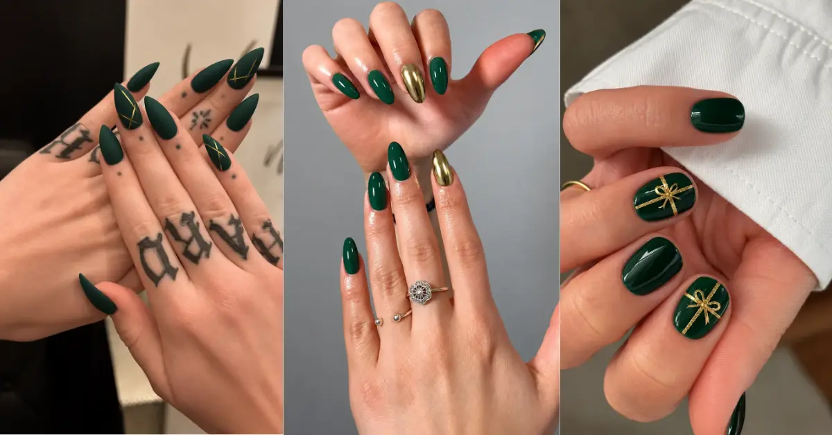 Green and Gold Christmas Nail Designs