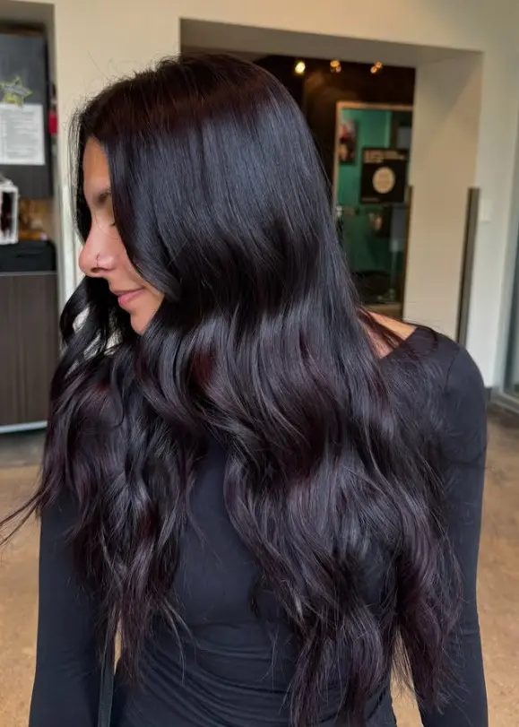 Black cherry brown hair with cool red-violet undertones