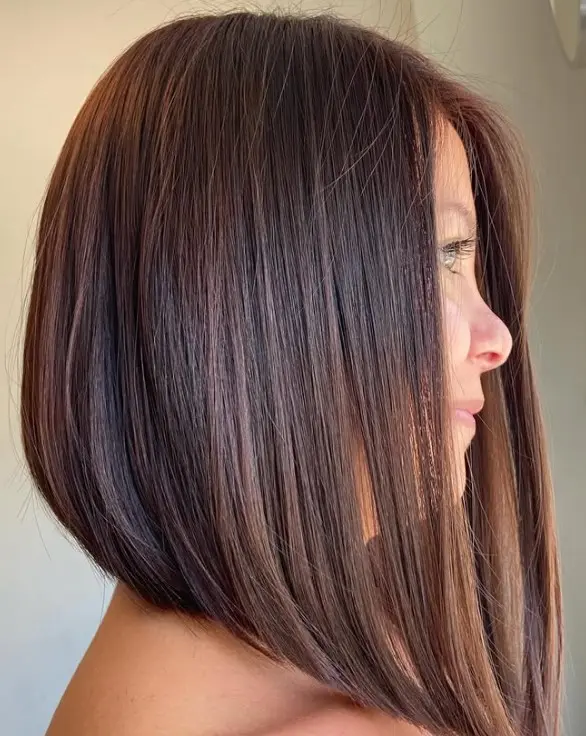 Dark brown angled lob with a shorter back and longer front sections