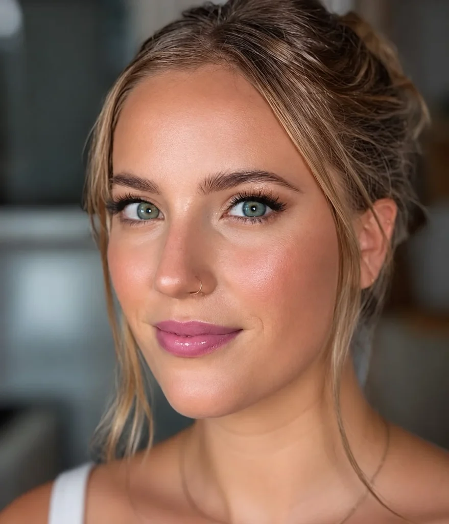 Lilac pink lipstick with a subtle lavender tone for a cool-toned makeup look.