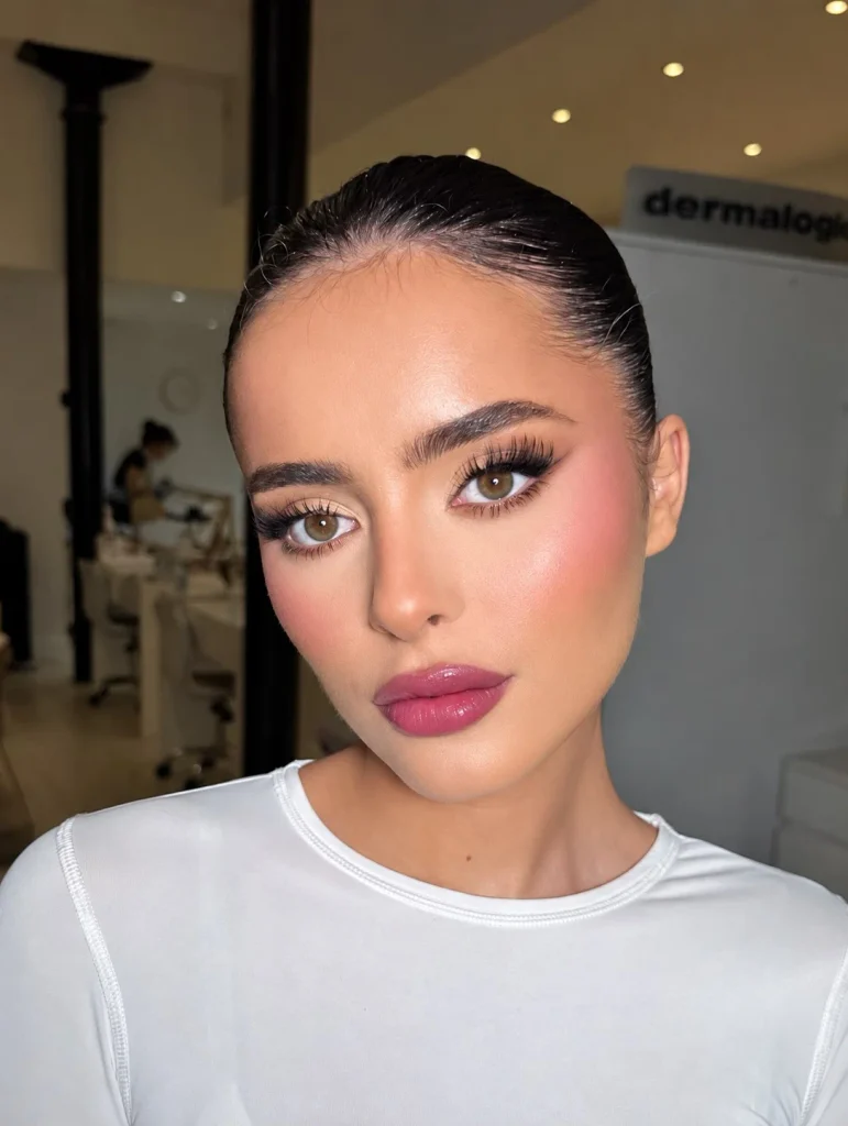 Sheer berry lip stain creating a soft, translucent berry tint on the lips.